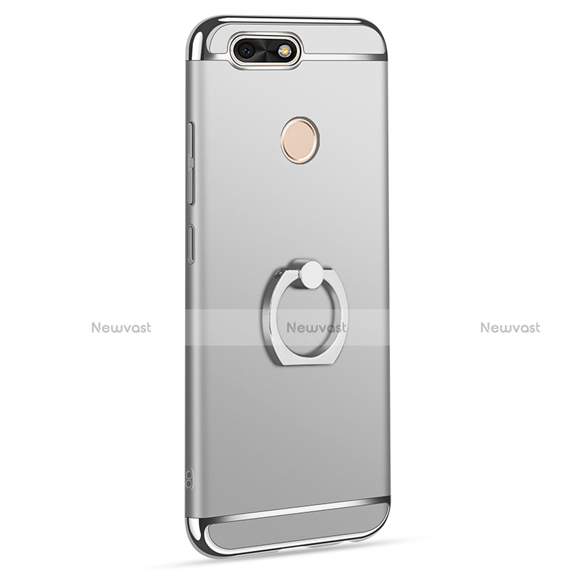 Luxury Metal Frame and Plastic Back Cover with Finger Ring Stand A06 for Huawei Enjoy 7 Silver