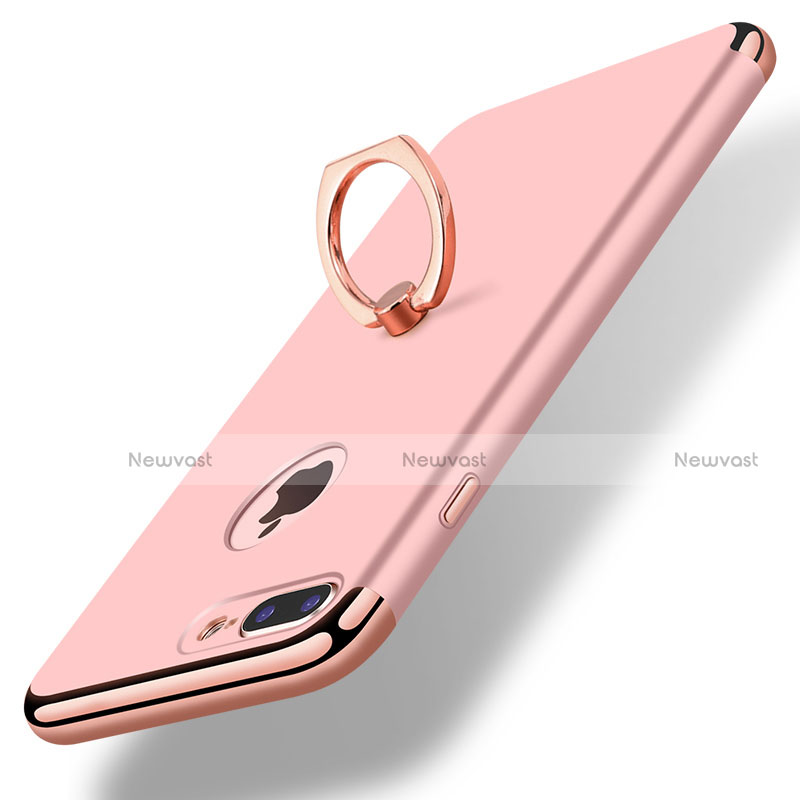 Luxury Metal Frame and Plastic Back Cover with Finger Ring Stand A07 for Apple iPhone 7 Plus Rose Gold