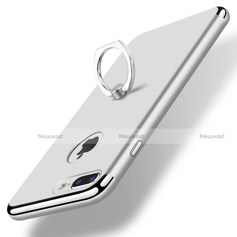 Luxury Metal Frame and Plastic Back Cover with Finger Ring Stand A07 for Apple iPhone 7 Plus Silver