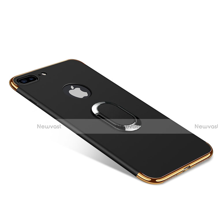 Luxury Metal Frame and Plastic Back Cover with Finger Ring Stand A08 for Apple iPhone 7 Plus Black