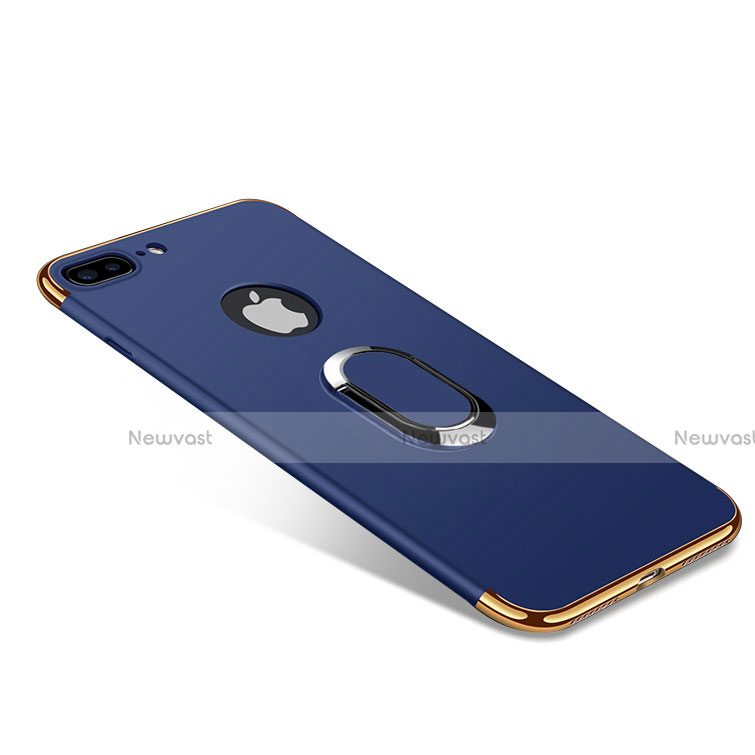 Luxury Metal Frame and Plastic Back Cover with Finger Ring Stand A08 for Apple iPhone 7 Plus Blue