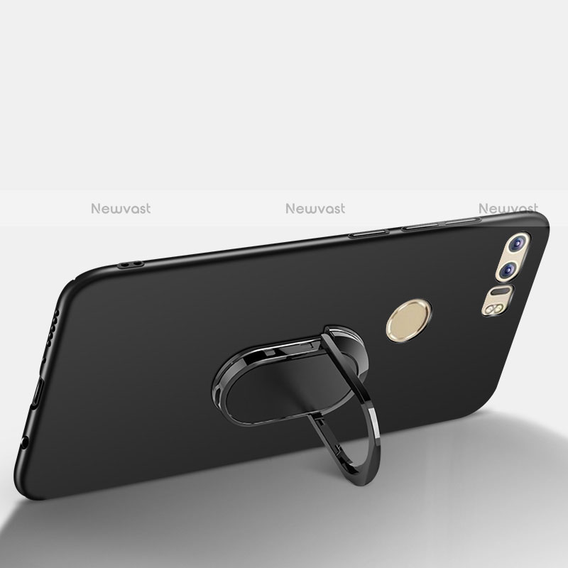 Luxury Metal Frame and Plastic Back Cover with Finger Ring Stand and Lanyard A01 for Huawei Honor 8 Black