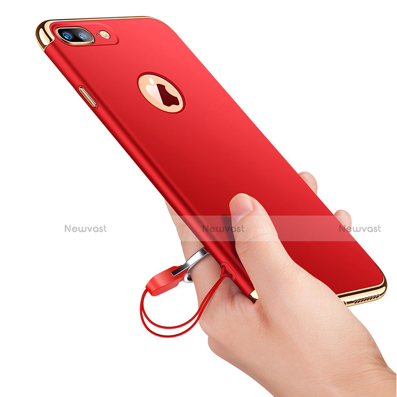 Luxury Metal Frame and Plastic Back Cover with Finger Ring Stand and Lanyard for Apple iPhone 7 Plus