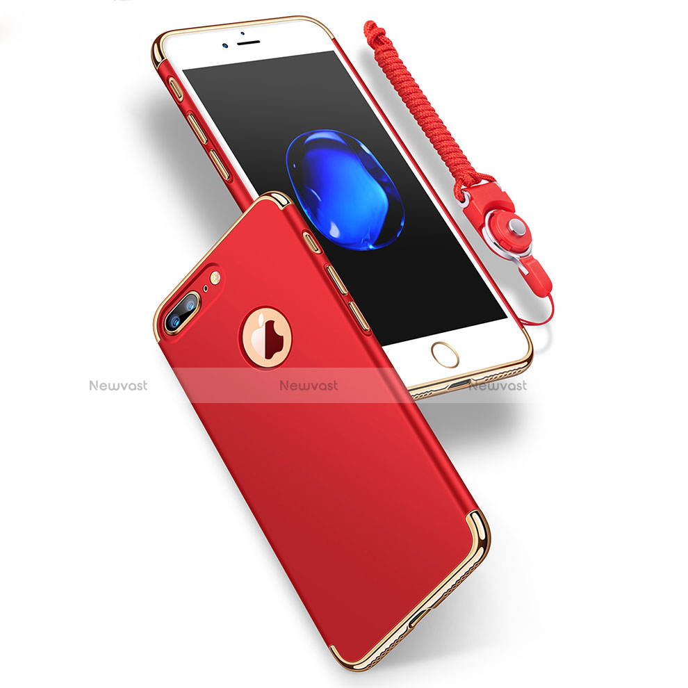 Luxury Metal Frame and Plastic Back Cover with Finger Ring Stand and Lanyard for Apple iPhone 7 Plus