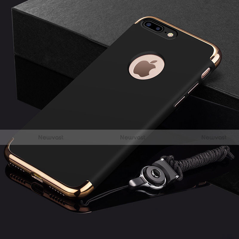 Luxury Metal Frame and Plastic Back Cover with Finger Ring Stand and Lanyard for Apple iPhone 8 Plus