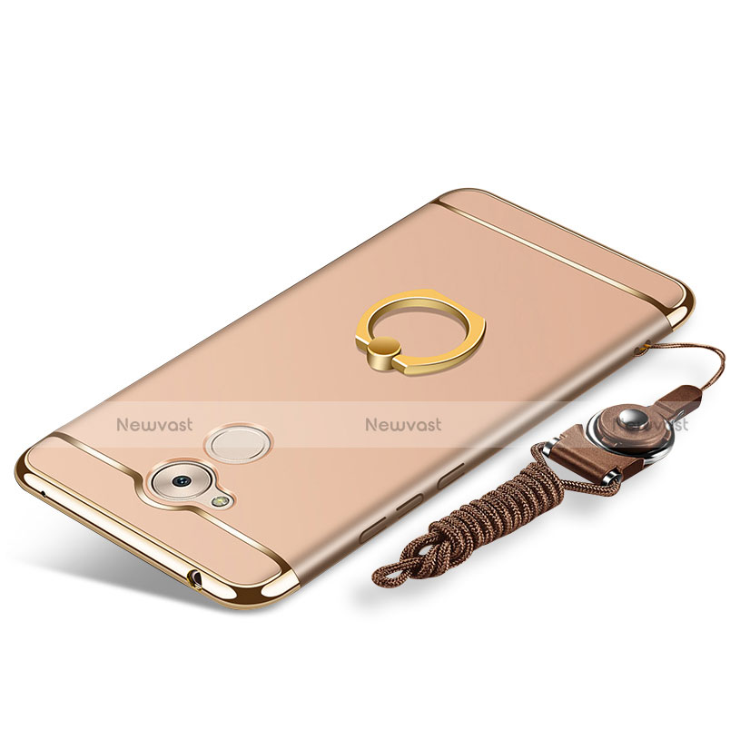 Luxury Metal Frame and Plastic Back Cover with Finger Ring Stand and Lanyard for Huawei Enjoy 6S Gold