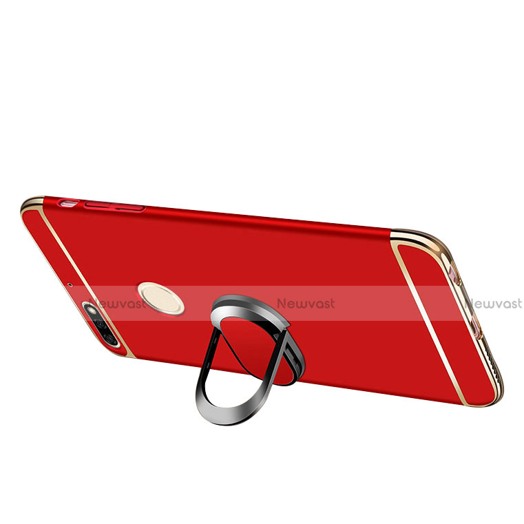 Luxury Metal Frame and Plastic Back Cover with Finger Ring Stand and Lanyard for Huawei Enjoy 8