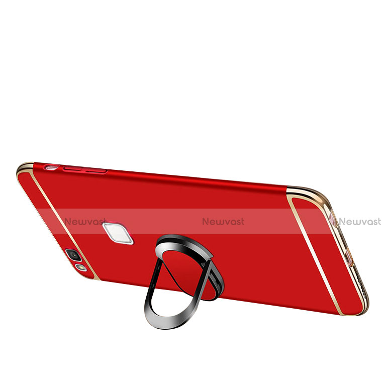 Luxury Metal Frame and Plastic Back Cover with Finger Ring Stand and Lanyard for Huawei G9 Lite