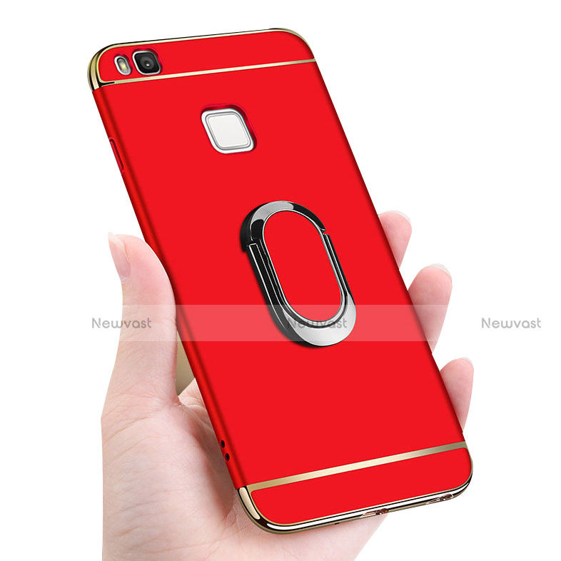 Luxury Metal Frame and Plastic Back Cover with Finger Ring Stand and Lanyard for Huawei G9 Lite