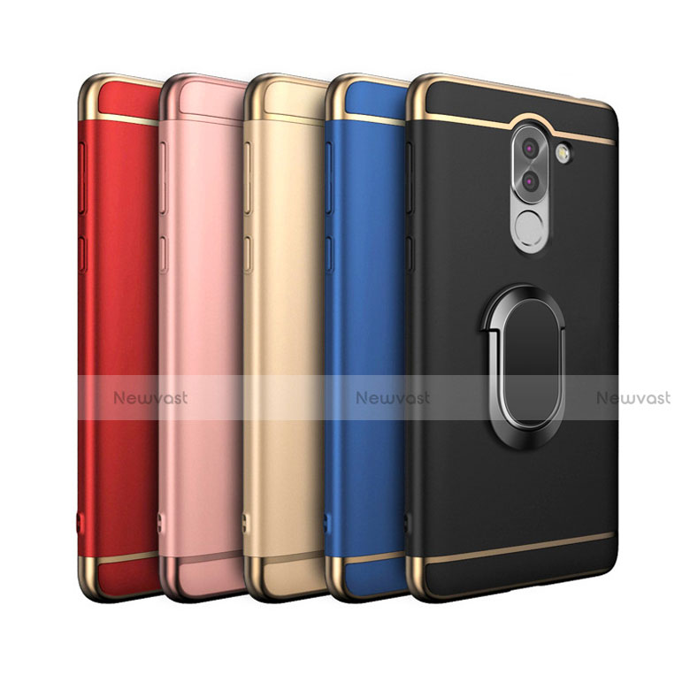 Luxury Metal Frame and Plastic Back Cover with Finger Ring Stand and Lanyard for Huawei GR5 (2017)