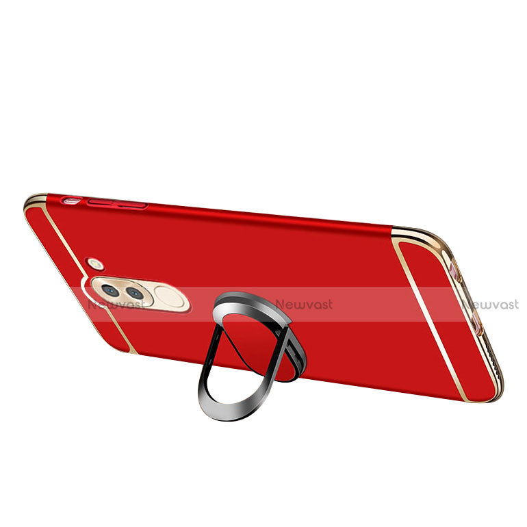 Luxury Metal Frame and Plastic Back Cover with Finger Ring Stand and Lanyard for Huawei Honor 6X