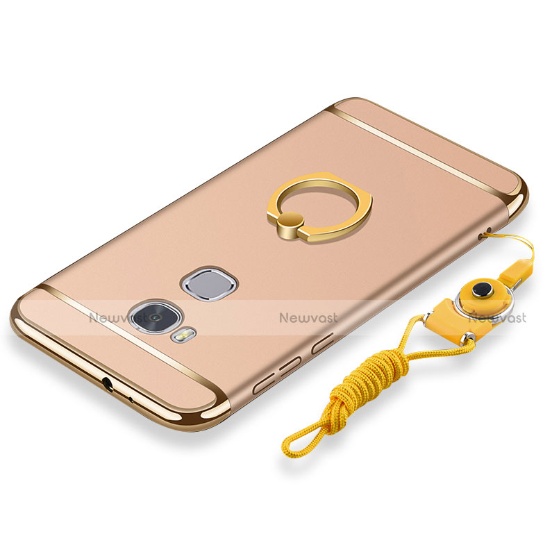 Luxury Metal Frame and Plastic Back Cover with Finger Ring Stand and Lanyard for Huawei Honor Play 5X Gold