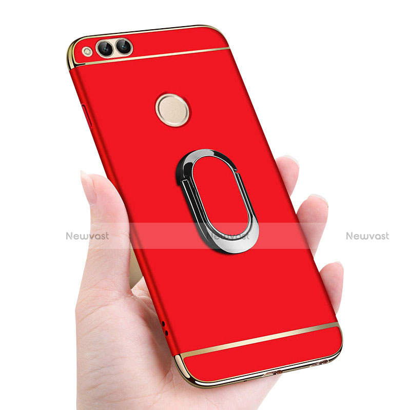 Luxury Metal Frame and Plastic Back Cover with Finger Ring Stand and Lanyard for Huawei Honor Play 7X