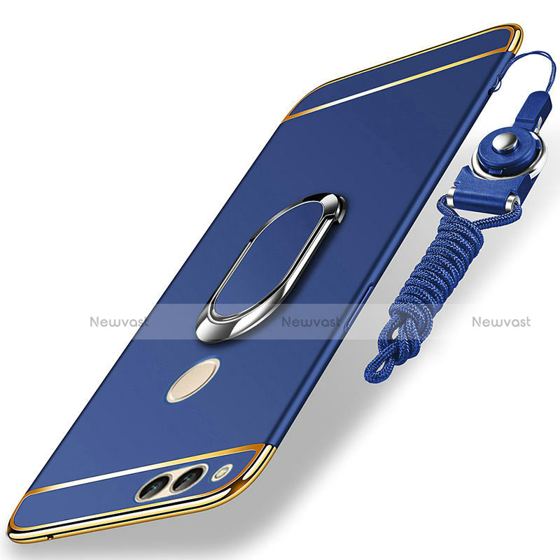 Luxury Metal Frame and Plastic Back Cover with Finger Ring Stand and Lanyard for Huawei Honor Play 7X