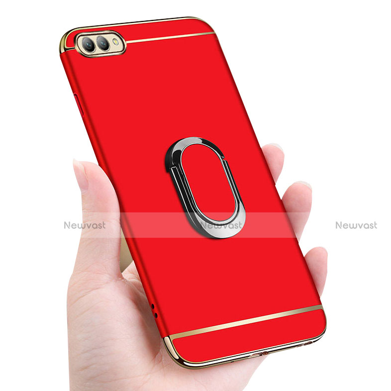 Luxury Metal Frame and Plastic Back Cover with Finger Ring Stand and Lanyard for Huawei Honor V10