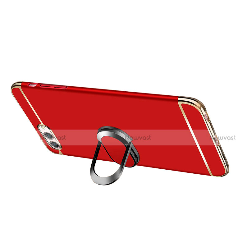 Luxury Metal Frame and Plastic Back Cover with Finger Ring Stand and Lanyard for Huawei Honor V10