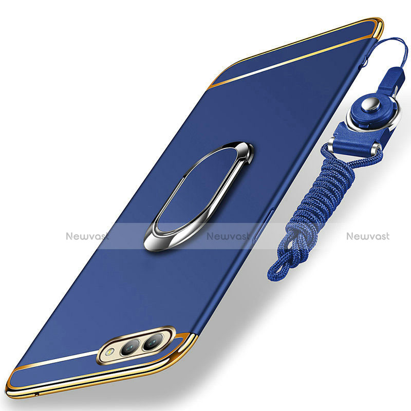 Luxury Metal Frame and Plastic Back Cover with Finger Ring Stand and Lanyard for Huawei Honor V10