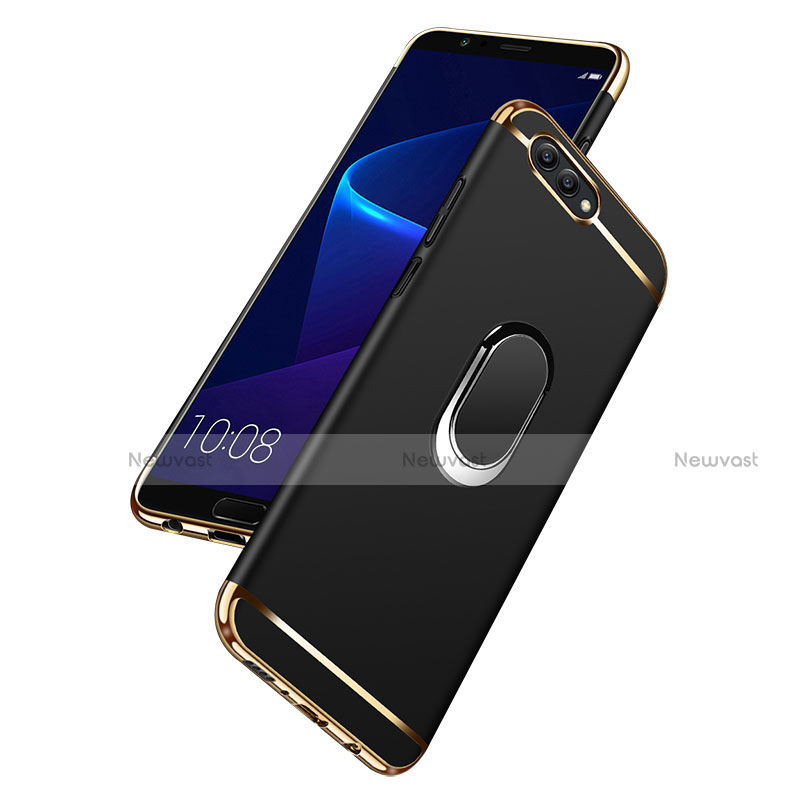 Luxury Metal Frame and Plastic Back Cover with Finger Ring Stand and Lanyard for Huawei Honor V10