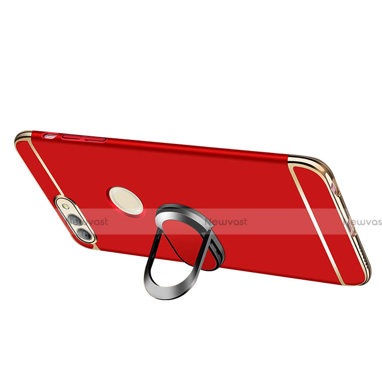 Luxury Metal Frame and Plastic Back Cover with Finger Ring Stand and Lanyard for Huawei Nova 2 Plus