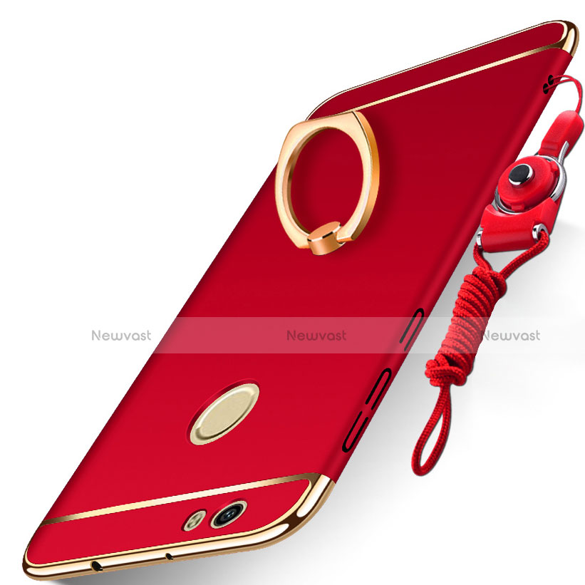 Luxury Metal Frame and Plastic Back Cover with Finger Ring Stand and Lanyard for Huawei Nova