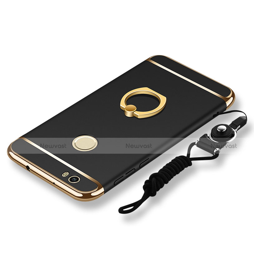 Luxury Metal Frame and Plastic Back Cover with Finger Ring Stand and Lanyard for Huawei Nova Black