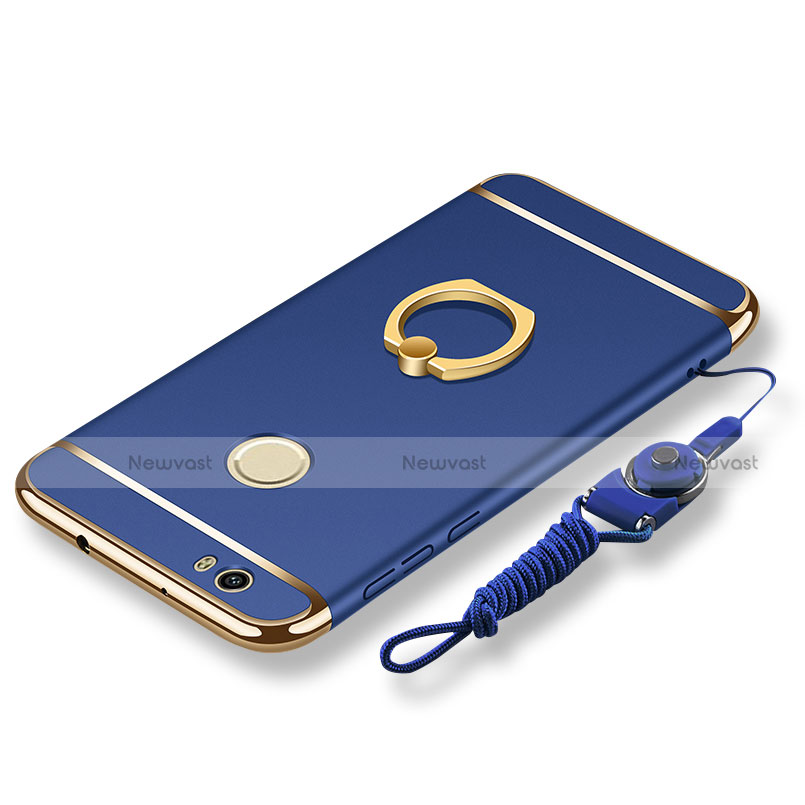 Luxury Metal Frame and Plastic Back Cover with Finger Ring Stand and Lanyard for Huawei Nova Blue