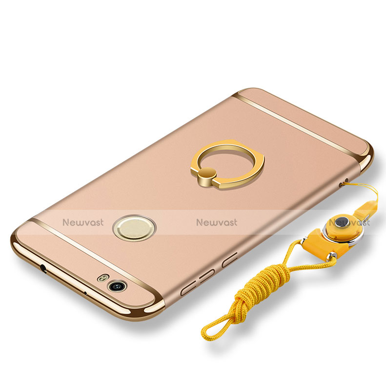 Luxury Metal Frame and Plastic Back Cover with Finger Ring Stand and Lanyard for Huawei Nova Gold