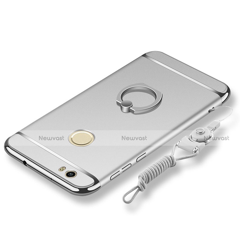 Luxury Metal Frame and Plastic Back Cover with Finger Ring Stand and Lanyard for Huawei Nova Silver