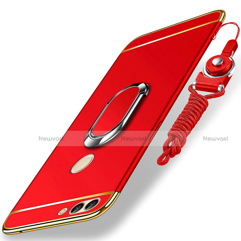 Luxury Metal Frame and Plastic Back Cover with Finger Ring Stand and Lanyard for Huawei P Smart