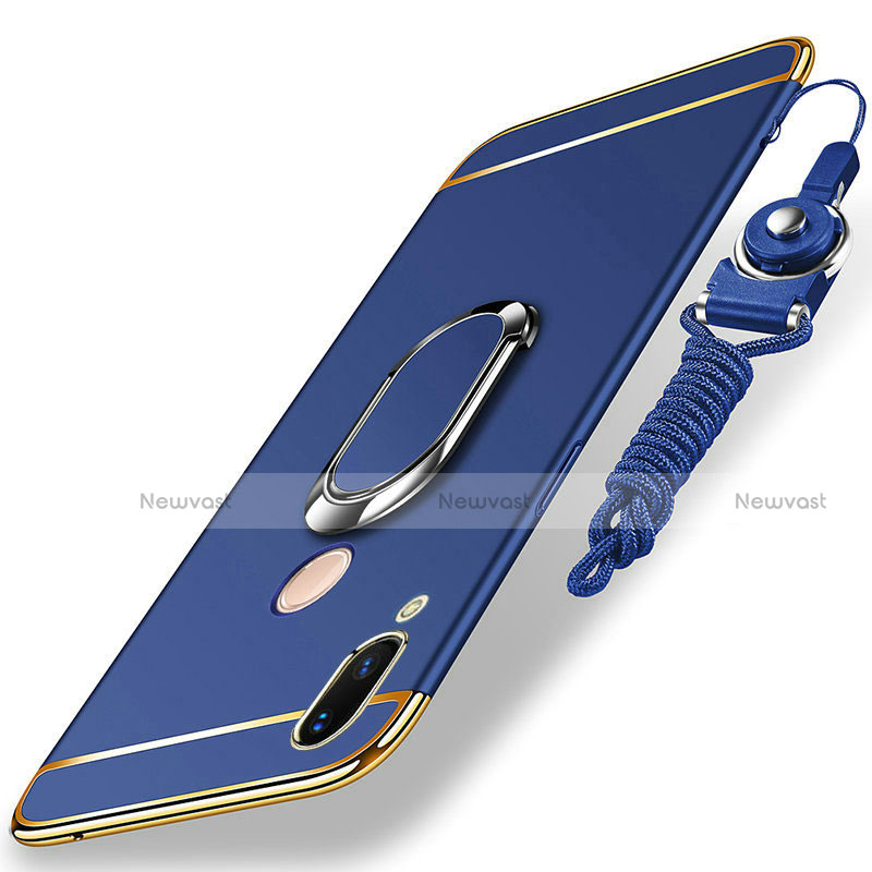 Luxury Metal Frame and Plastic Back Cover with Finger Ring Stand and Lanyard for Huawei P20 Lite