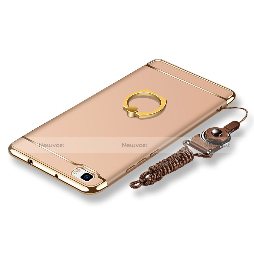 Luxury Metal Frame and Plastic Back Cover with Finger Ring Stand and Lanyard for Huawei P8 Lite Gold