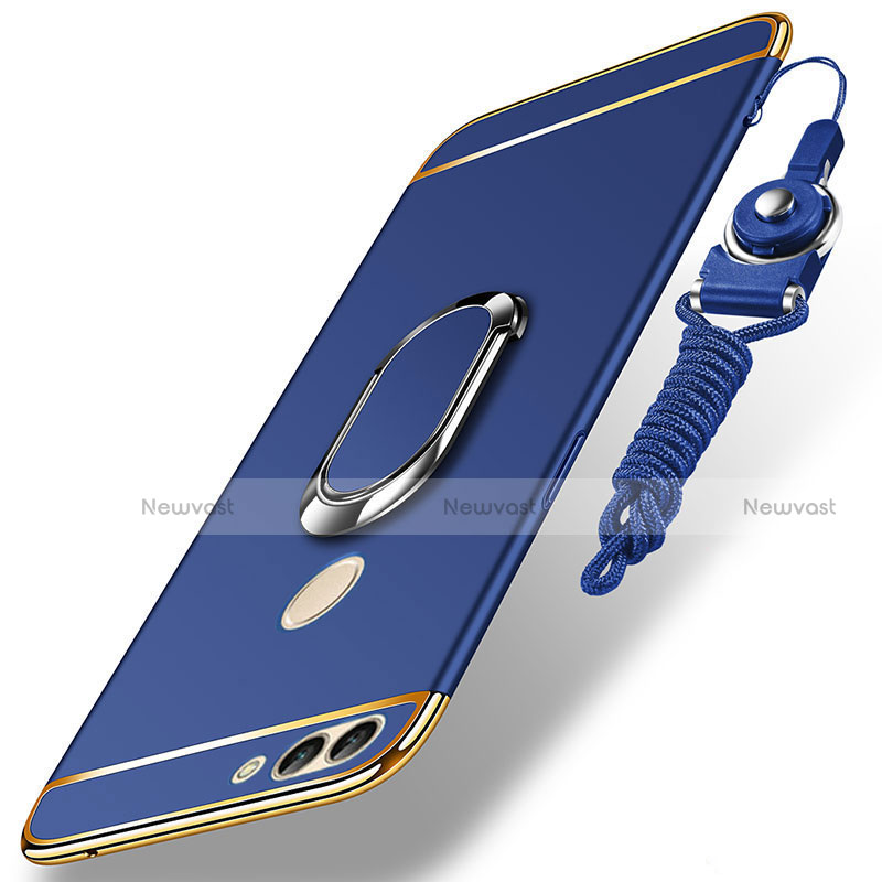 Luxury Metal Frame and Plastic Back Cover with Finger Ring Stand and Lanyard for Huawei Y9 (2018)