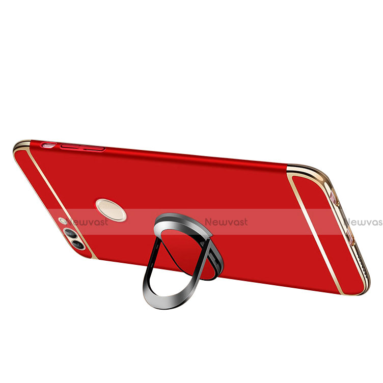 Luxury Metal Frame and Plastic Back Cover with Finger Ring Stand and Lanyard for Huawei Y9 (2018)