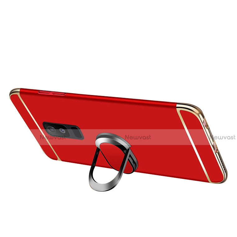 Luxury Metal Frame and Plastic Back Cover with Finger Ring Stand and Lanyard for Samsung Galaxy A6 Plus (2018)