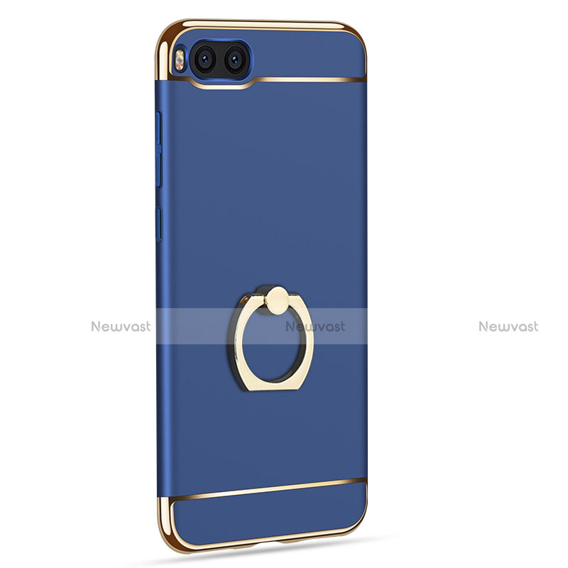 Luxury Metal Frame and Plastic Back Cover with Finger Ring Stand and Lanyard for Xiaomi Mi Note 3 Blue