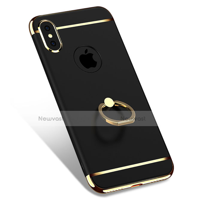 Luxury Metal Frame and Plastic Back Cover with Finger Ring Stand F02 for Apple iPhone X Black