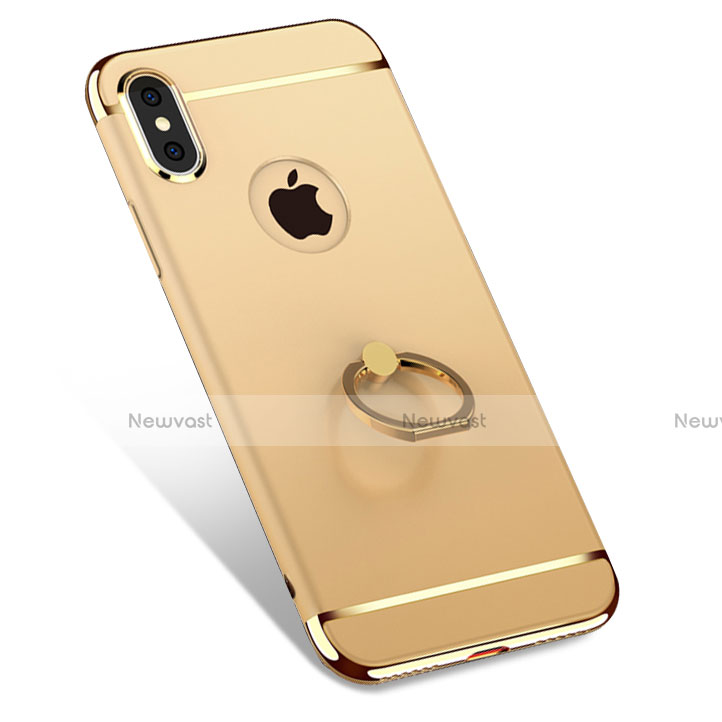 Luxury Metal Frame and Plastic Back Cover with Finger Ring Stand F02 for Apple iPhone X Gold