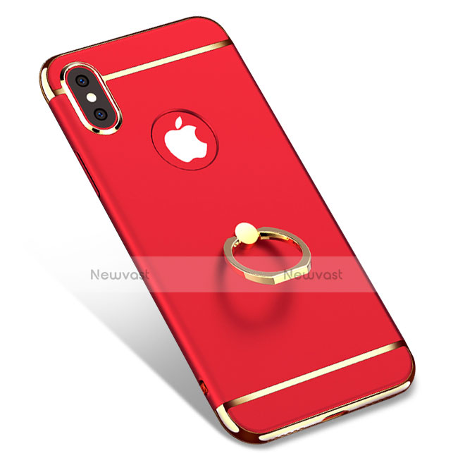 Luxury Metal Frame and Plastic Back Cover with Finger Ring Stand F02 for Apple iPhone X Red