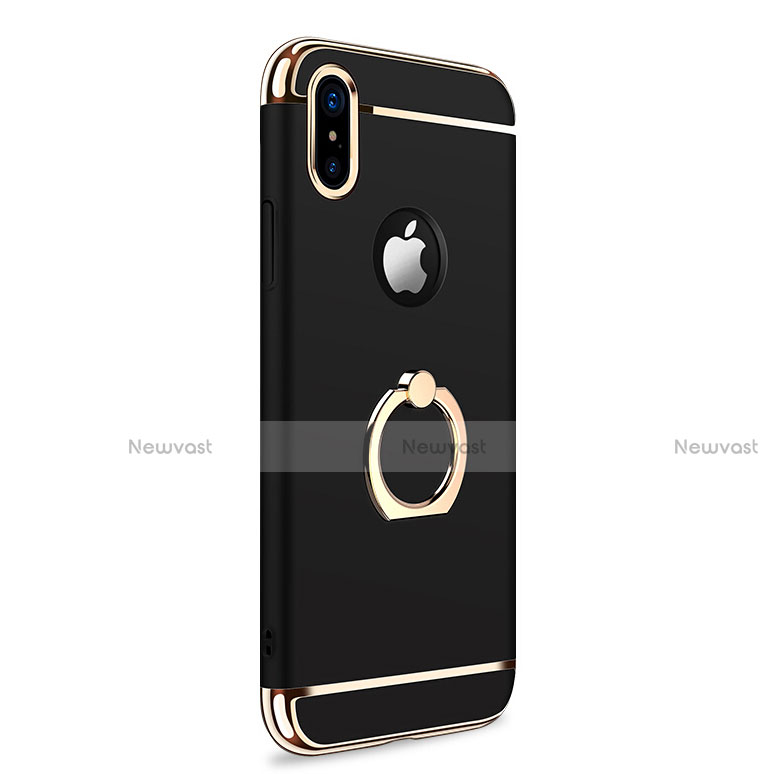 Luxury Metal Frame and Plastic Back Cover with Finger Ring Stand F02 for Apple iPhone Xs Black