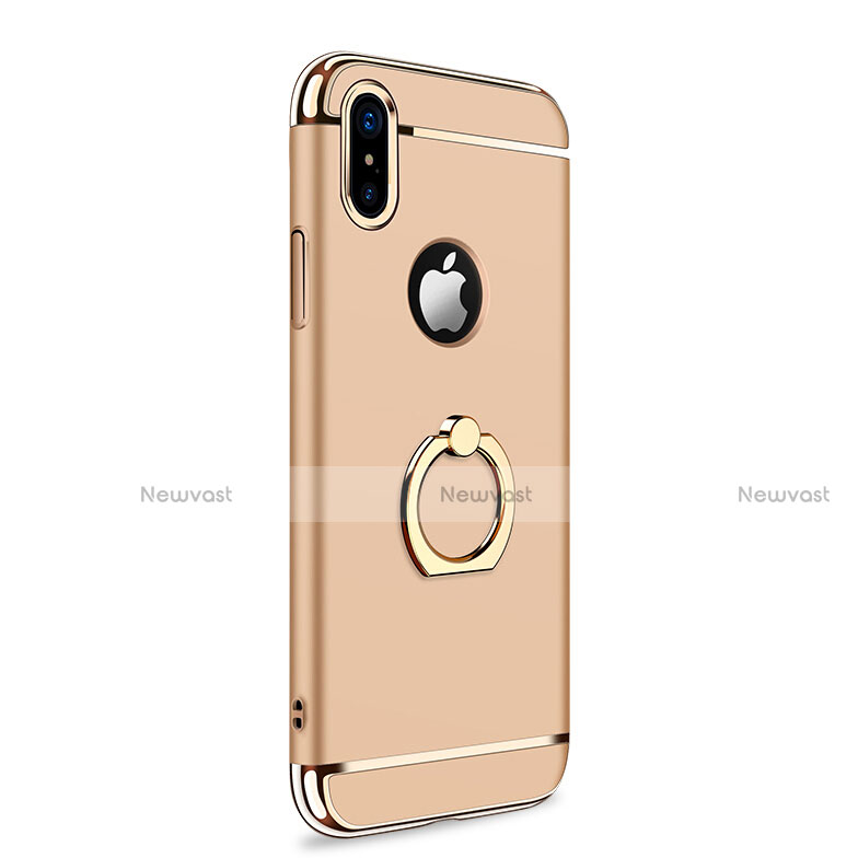 Luxury Metal Frame and Plastic Back Cover with Finger Ring Stand F02 for Apple iPhone Xs Gold