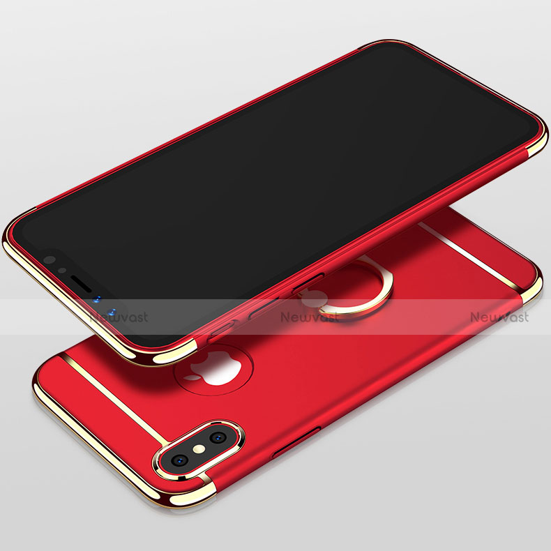 Luxury Metal Frame and Plastic Back Cover with Finger Ring Stand F02 for Apple iPhone Xs Red