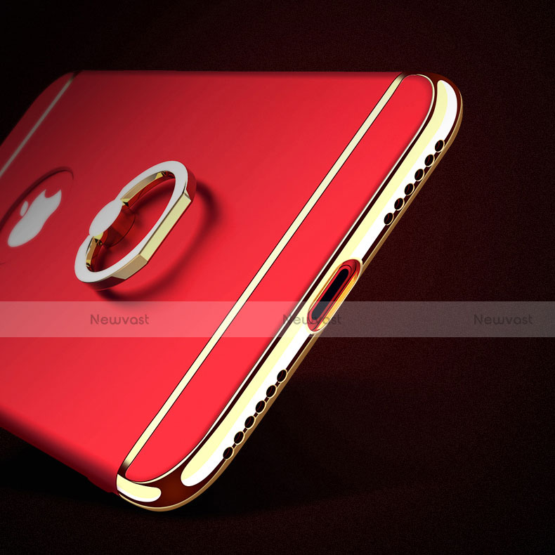 Luxury Metal Frame and Plastic Back Cover with Finger Ring Stand F02 for Apple iPhone Xs Red