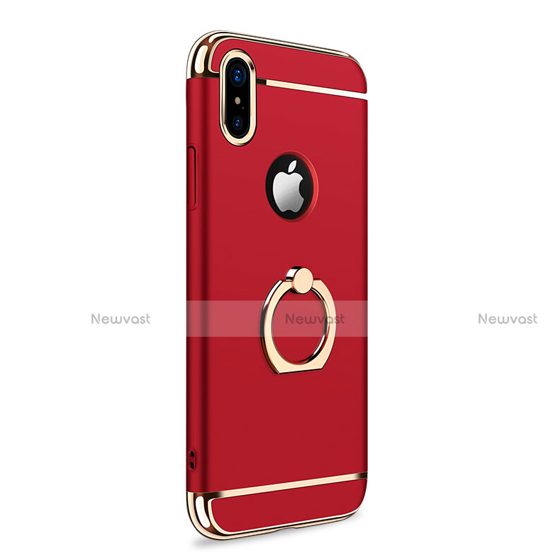 Luxury Metal Frame and Plastic Back Cover with Finger Ring Stand F02 for Apple iPhone Xs Red