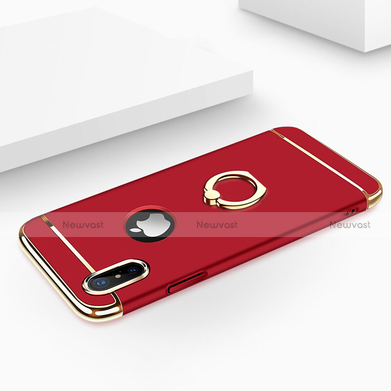 Luxury Metal Frame and Plastic Back Cover with Finger Ring Stand F02 for Apple iPhone Xs Red