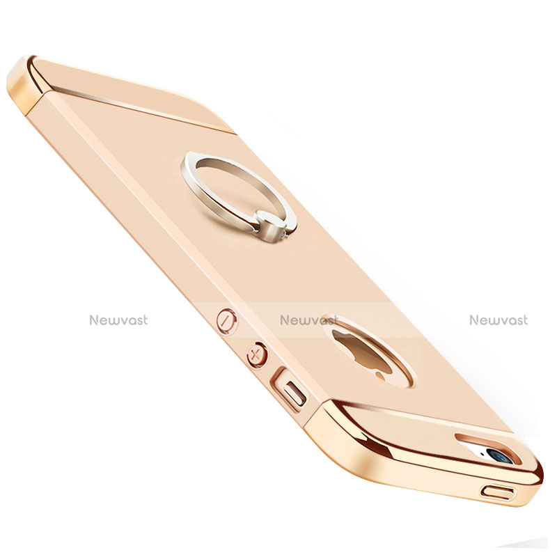 Luxury Metal Frame and Plastic Back Cover with Finger Ring Stand for Apple iPhone 5 Gold