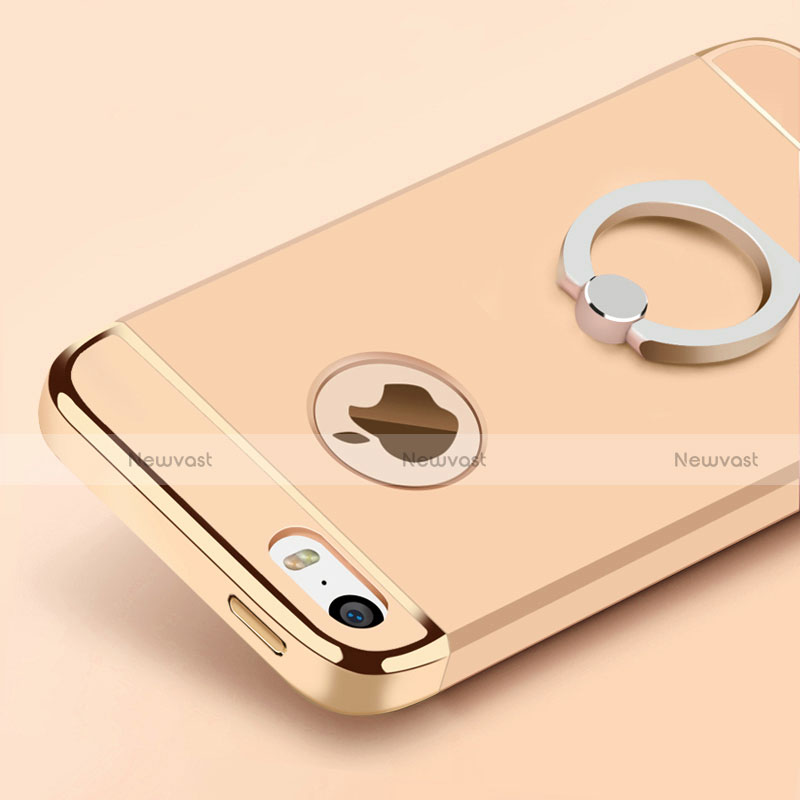 Luxury Metal Frame and Plastic Back Cover with Finger Ring Stand for Apple iPhone 5 Gold