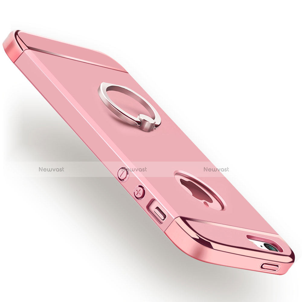 Luxury Metal Frame and Plastic Back Cover with Finger Ring Stand for Apple iPhone 5 Rose Gold