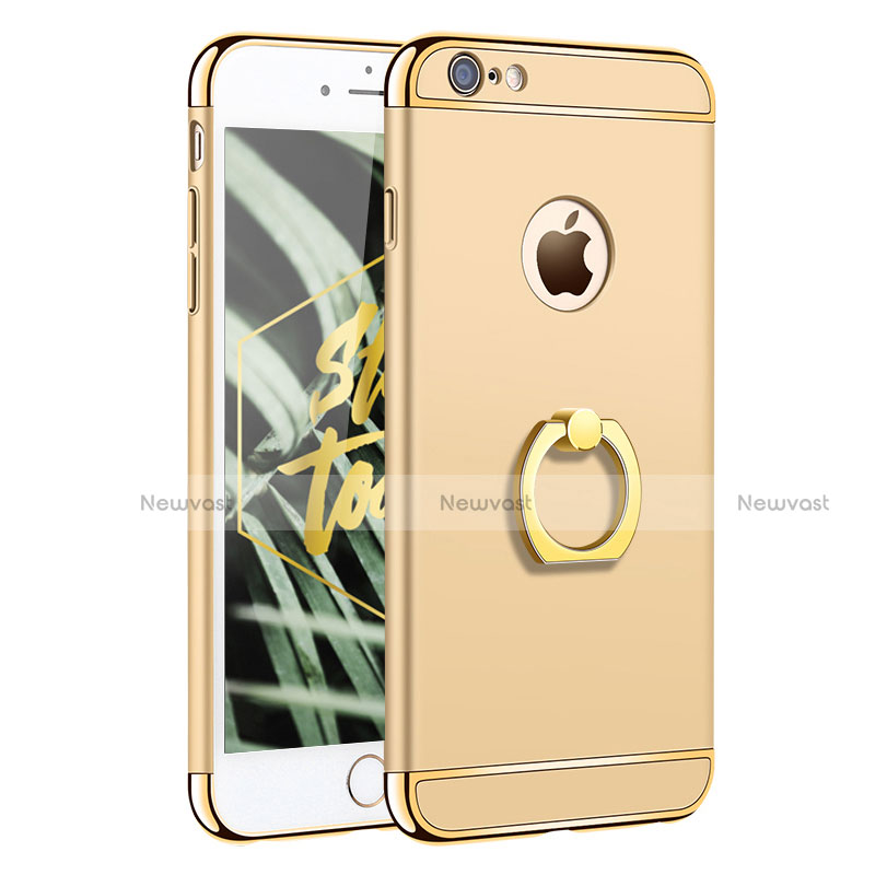 Luxury Metal Frame and Plastic Back Cover with Finger Ring Stand for Apple iPhone 6 Plus Gold