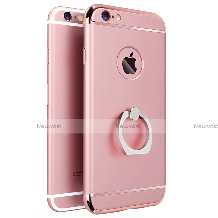 Luxury Metal Frame and Plastic Back Cover with Finger Ring Stand for Apple iPhone 6 Plus Pink