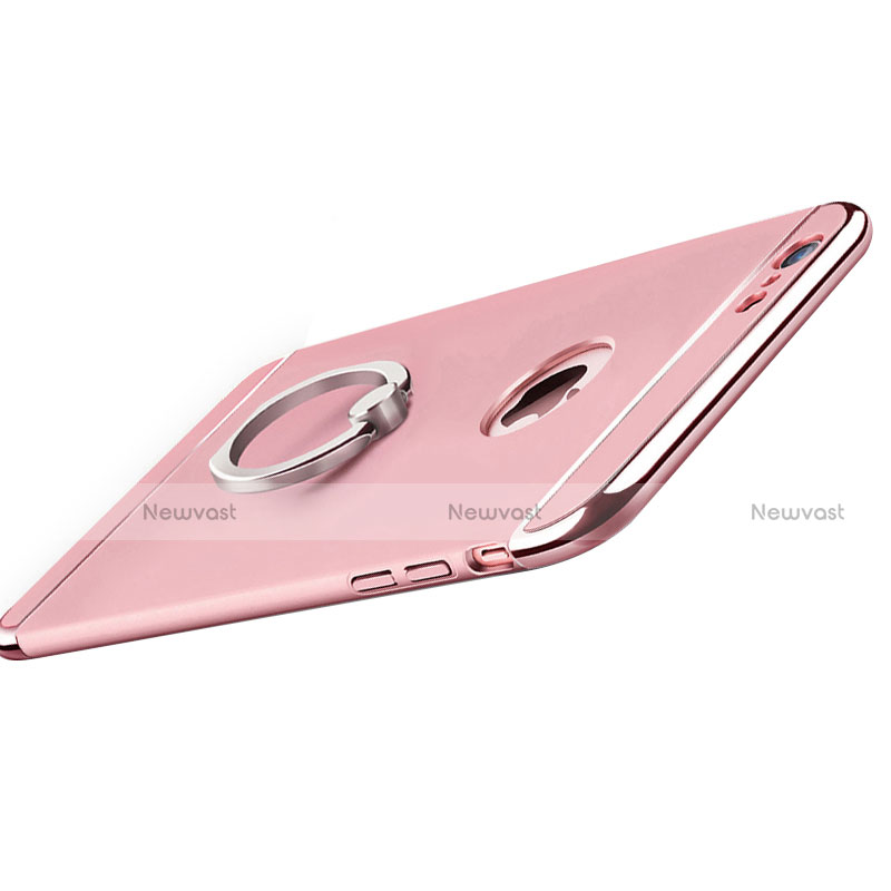 Luxury Metal Frame and Plastic Back Cover with Finger Ring Stand for Apple iPhone 6 Plus Pink